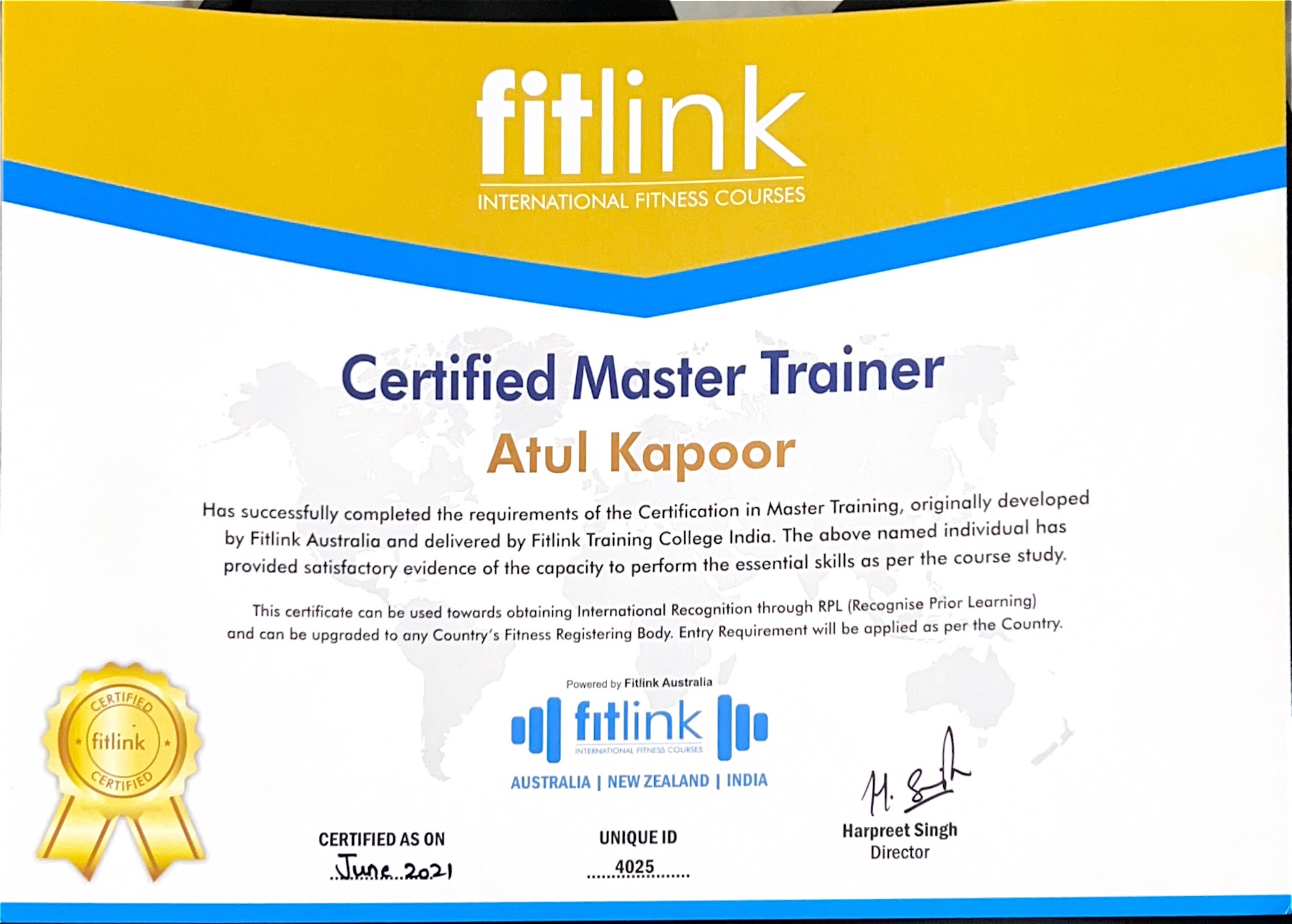 Fitlink Certified Master Trainer