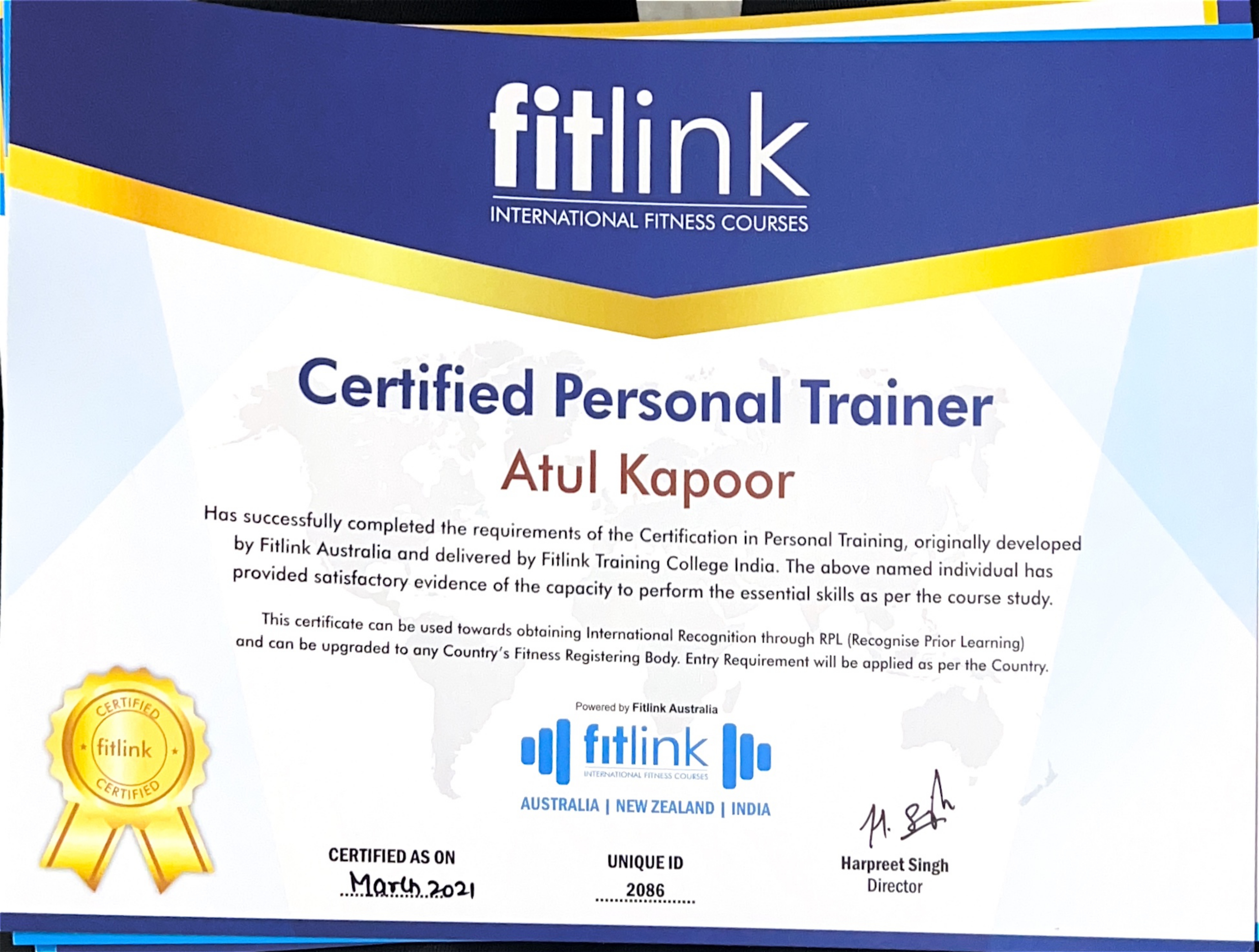Fitlink Certified Personal Trainer